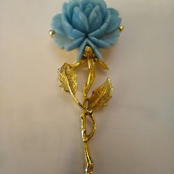 Gerry's Blue Rose Gold Brooch, Vintage - Picture 6 of 6